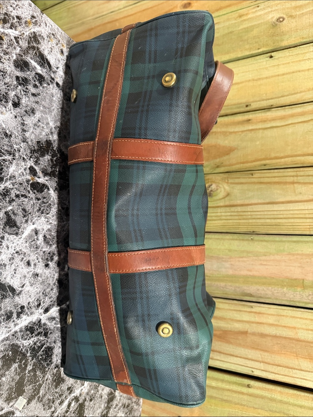 Polo by Ralph Lauren Green & Black Plaid Leather-Trim Duffel - Picture 9 of 14